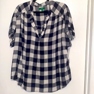 Women’s blue and white checkered top, short sleeve 2x